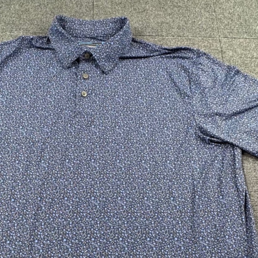 Roundtree & Yorke Performance Mens XL Blue Floral Print Short Sleeve Polo Shirt